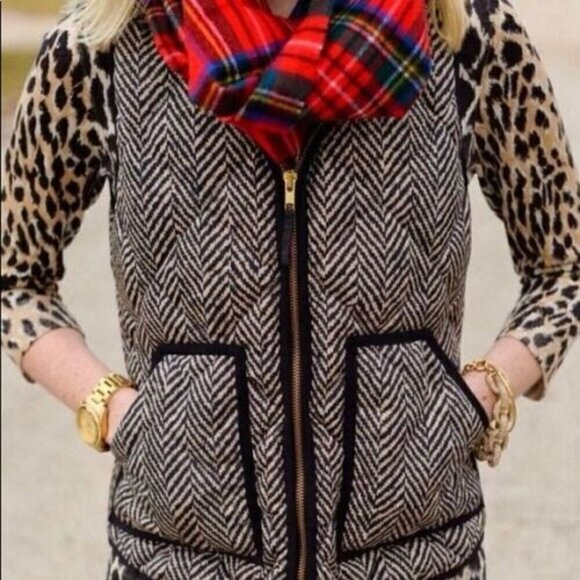 J.Crew Excursion Printed Quilted Puffer Full Zip Herringbone Vest - Picture 2 of 8